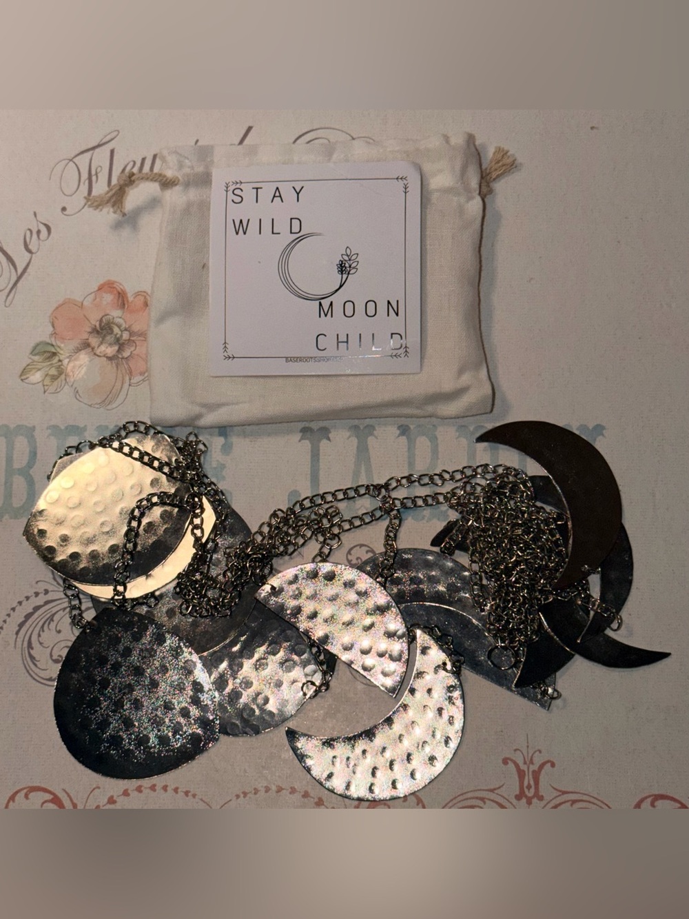 Silver Hammered Moon long wing chime- Women Bags